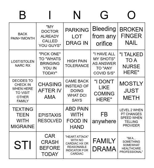TRIAGE BINGO Card