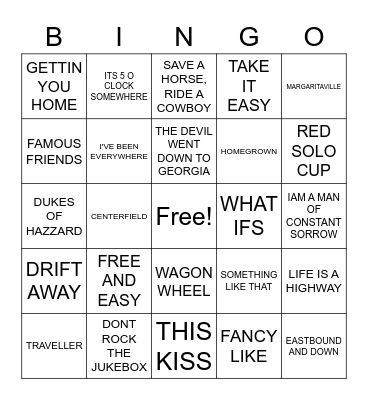 Country MIX Bingo Card