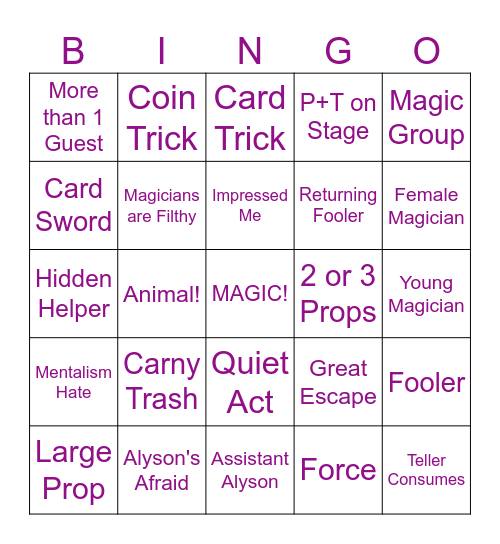 Fool Us Bingo Card