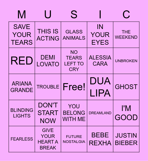 MUSIC BINGO Card