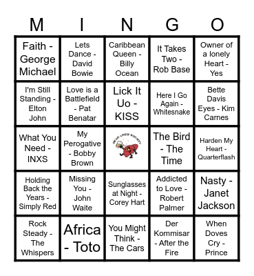 Music Bingo 80's Bingo Card