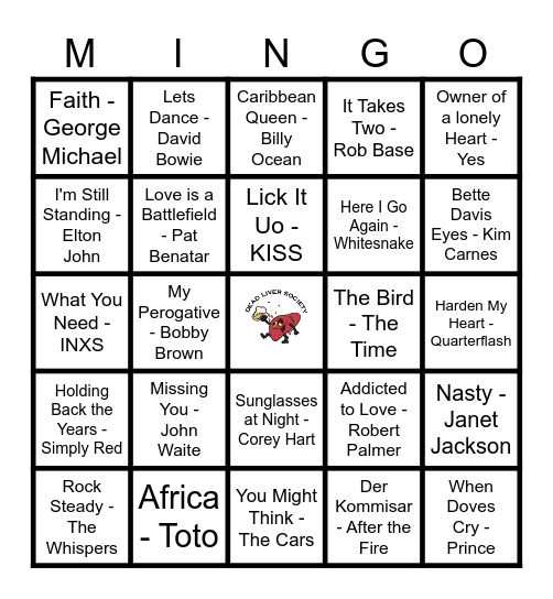 Music Bingo 80's Bingo Card