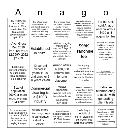$100 GC for the winner of Anago Bingo Card