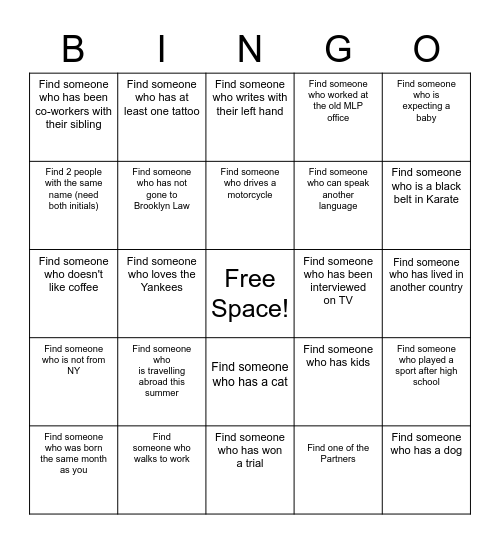 Beginning of Summer Bingo Card