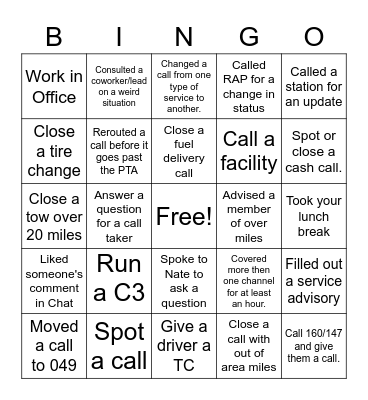 Dispatch Bingo Card