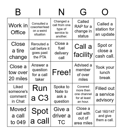 Dispatch Bingo Card