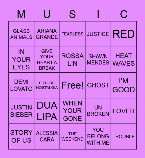 MUSIC BINGO Card