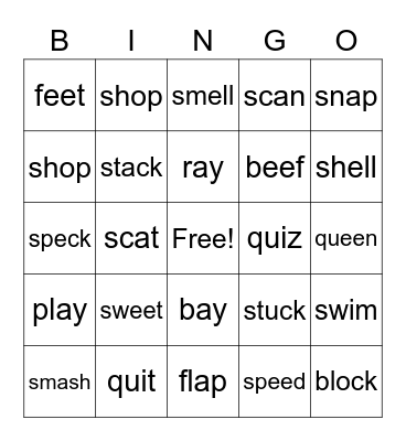 Phonics Bingo Card