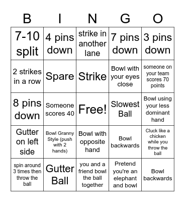Bowling Bingo Card