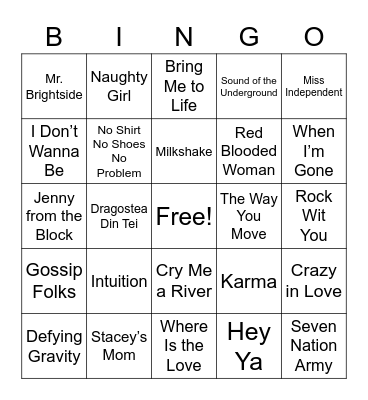 SONGS OF 2003 Bingo Card