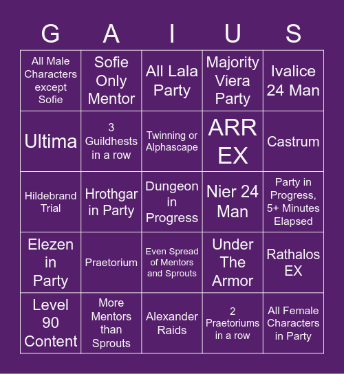 Dynamis Mentor Bingo Card