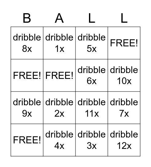 BALL DRIBBLE Bingo Card