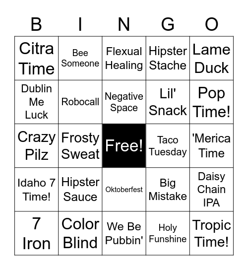 11 Below Beer Association Bingo Card