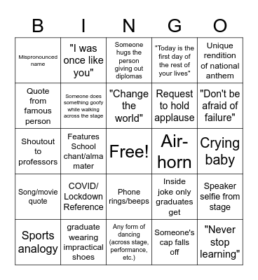 Graduation Bingo Card