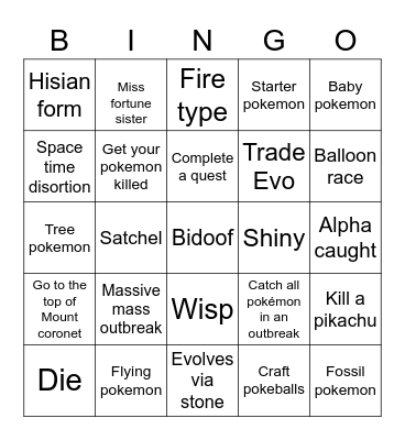 Legends Arceaus Bingo Card