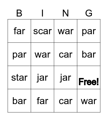 -ar Bingo Card