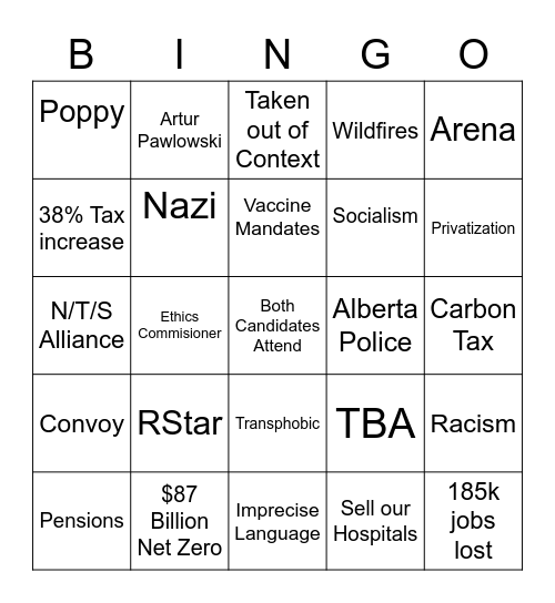 Debate Bingo Card