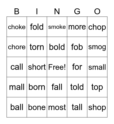 Long/short o, all, or Bingo Card