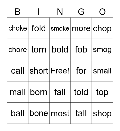 Long/short o, all, or Bingo Card