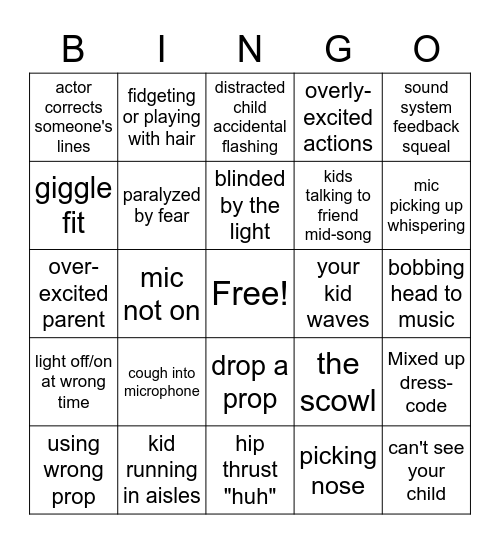 School Concert Bingo Card