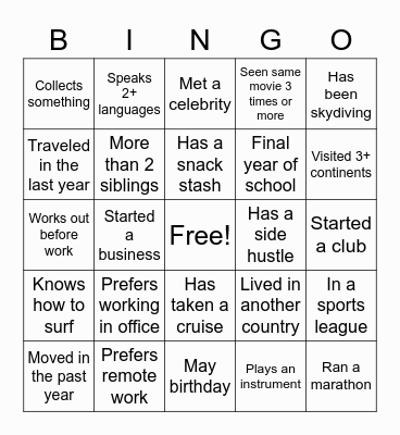 Ice Breaker Bingo Card