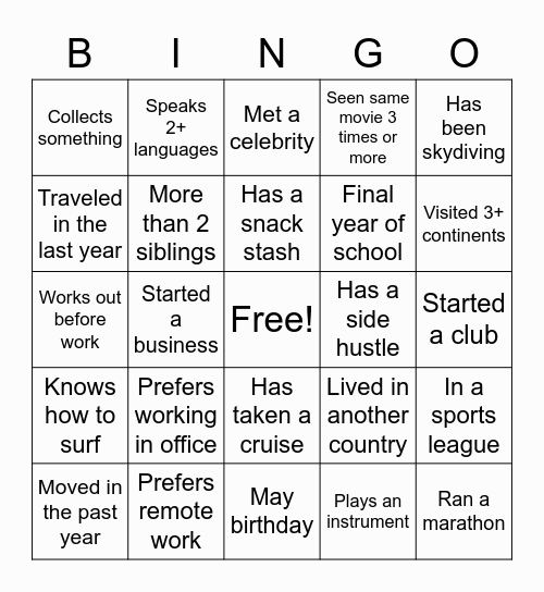 Ice Breaker Bingo Card