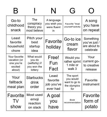 Get to Know You Bingo Card