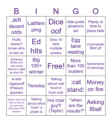 Food Club 2 Bingo Card