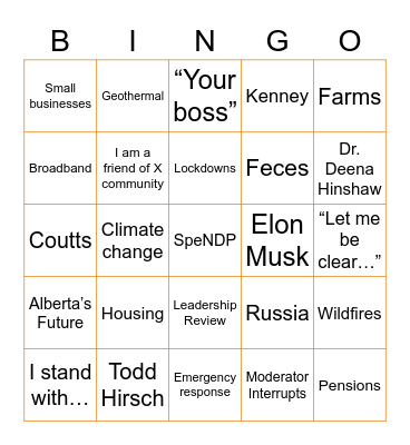 Leaders Debate Bingo Card