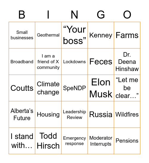 Leaders Debate Bingo Card