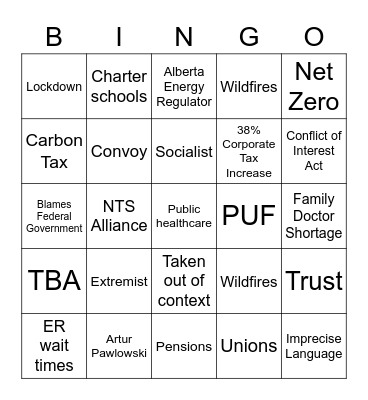 Debate Bingo Card