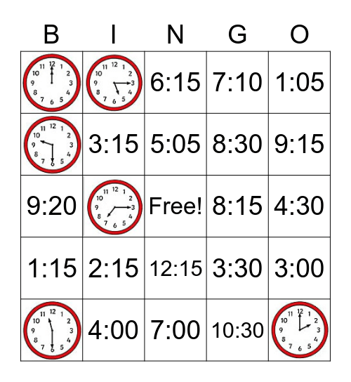 Telling Time Bingo Card