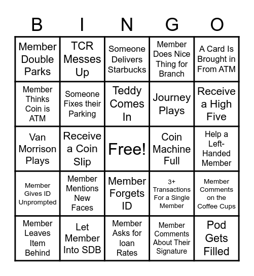 Sample BINGO Ideas Bingo Card