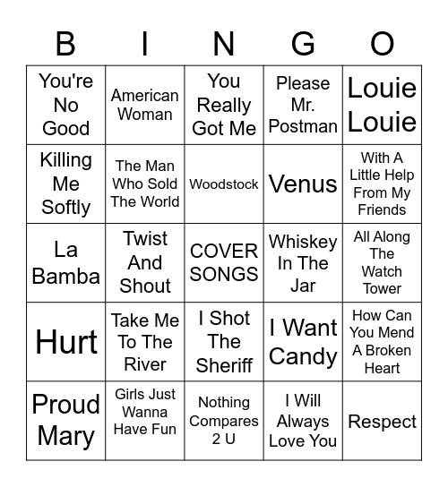 COVER SONGS! Bingo Card