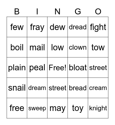 Vowel Teams Bingo Card