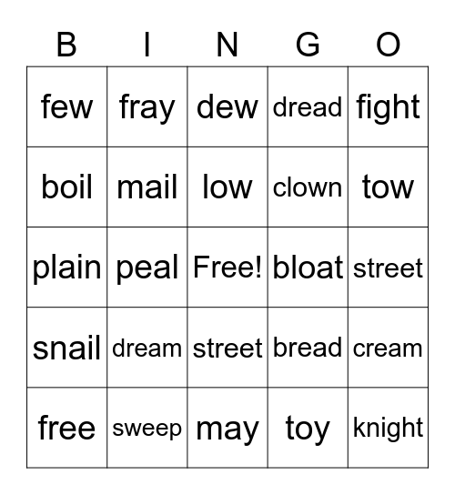 Vowel Teams Bingo Card