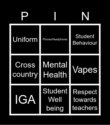 Principals Address Bingo Card