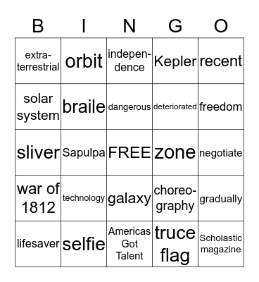 Scholastic Magazine:  Aliens Bingo Card