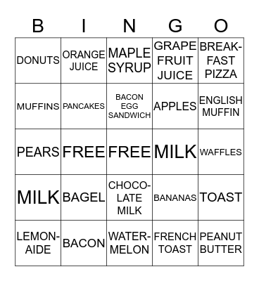 School Breakfast Bingo Card