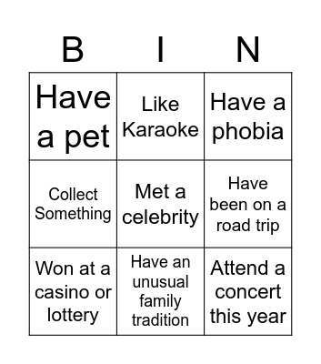 Fun icebreaker Bingo Card