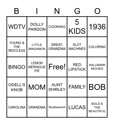 SHIRLEY Bingo Card