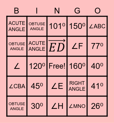 ANGLE BINGO Card