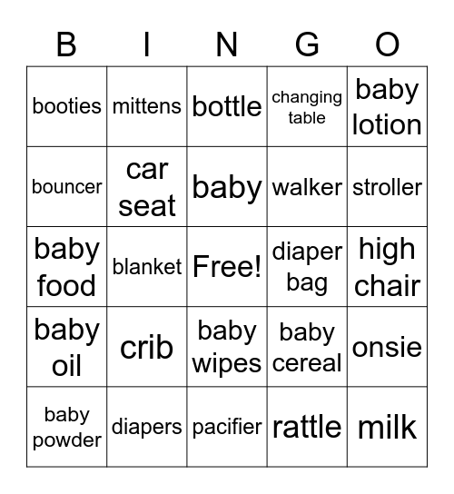 ELA CRC BABY SHOWER Bingo Card