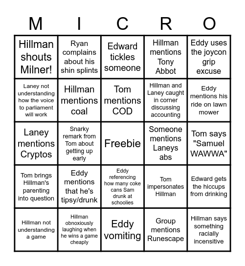 Glenn's Card Bingo Card