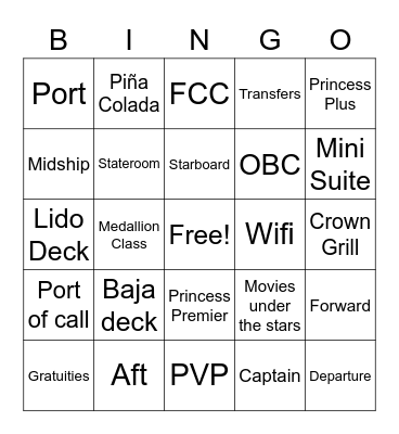 CRUISE SHIP BINGO Card