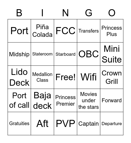 CRUISE SHIP BINGO Card