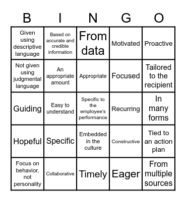 Feedback BINGO !!! Bingo Card