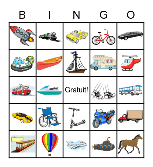 Les moyens de transport Bingo Card