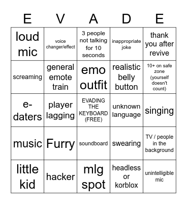 evade vc only server bingo Card