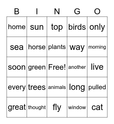 Words Bingo Card
